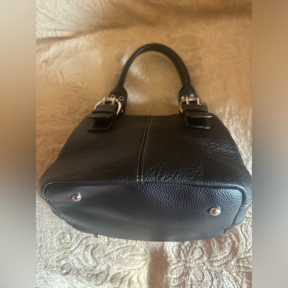 Tignanello Handbag Black Genuine Pebbled Leather Dual Handle Purse Satchel - Picture 2 of 14